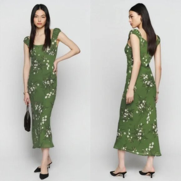 NWT Reformation | Green Floral Demy Midi Dress "Lomita" | Size XL - Picture 2 of 13